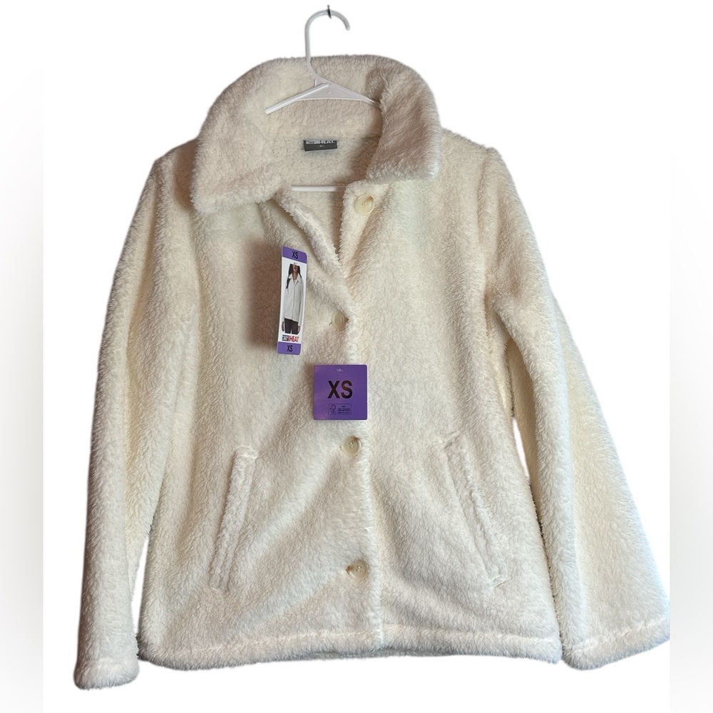 32 Degrees Heat Ivory Sherpa Fleece Jacket XS New With Tags Cozy Button Front
